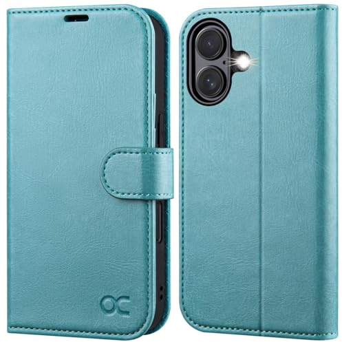 OCASE for iPhone 16 Case, PU Leather Wallet, Ice Blue | Magnetic Flip Folio Cover with RFID Blocking, Card Holders, Shockproof TPU, and Kickstand for 6.1 Inch iPhone 16 (2024)