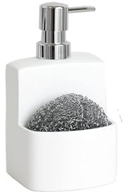 Zhanwang Dispensatore di sapone con porta spugna, motivo marmo bianco, mensola da cucina, ripiano spugna lavandino, stoccaggio e ordine, decorazione bianca