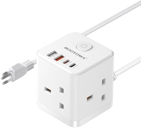UK to Swiss Plug Adapter,PD20W 3 Way Cube Extension Lead, Type J, 1.5M