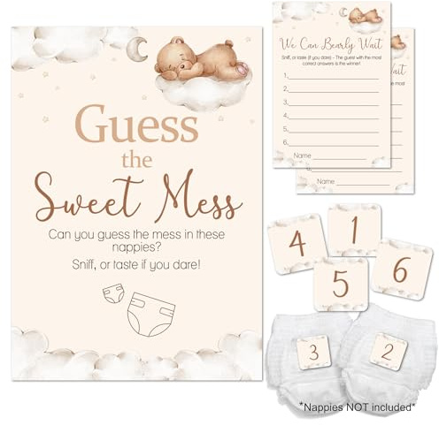 Pink Bee Parties Teddy Bear Themed Guess The Sweet Mess Baby Shower Party Game - 20 Player