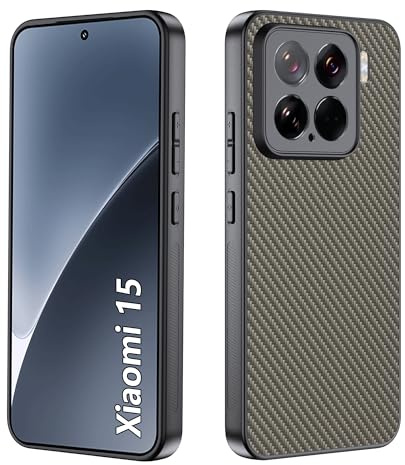 CAUHENYEE Custodia per Xiaomi 15 Cover, [Fibra di Carbonio] Cover Protettiva con Copri Fotocamera, Antiurto, Resistente ai Graffi (Oro Scuro)