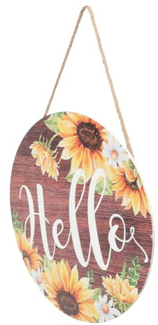 MUSISALY Willkommensschild aus Holz mit Sonnenblumen Muster Rustikale Haustürdeko Hängendes Türschild für Veranda Einfache Buchstabenbeschriftung Langlebige Wanddekoration