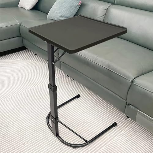 HUOLE Table d'Appoint en Forme de C, Bout de Canapé avec Roues, Table de Lit avec Poche, Table Ordinateur Portable, Cadre en Métal, Max 15 kg,43 * 43 * 69cm (Noir)