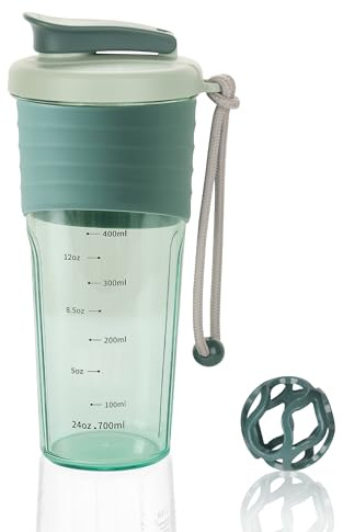 OUOUMUF Premium Protein Shaker - Hochwertiges Design, Leicht zu Reinigen, Auslaufsicher, Effektive Proteinmischung - 700ml (Türkis)