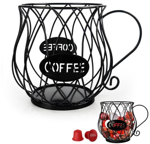 JWTRSVTY Cestello Portaoggetti per Caffè, Cestello Porta Capsule Caffè, Cestini Porta Caffè Da Cucina, Cestello Caffè Porta Capsule con Manico, Cestino Da Caffè A Forma Tazza Classica Scavata (Nero)