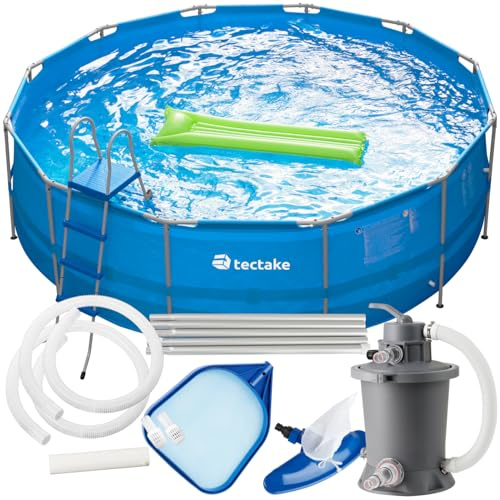 tectake® Set Completo Piscina da Giardino con Struttura in Acciaio, Fuori Terra per Esterni con Accessori - Ø 450 cm - Blu