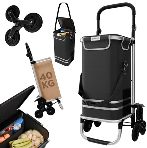 24MOVE® Einkaufstrolley Alegre klappbar mit 55L inkl. Kühlfach, Faltbarer 3in1 Trolley - Sackkarre und Tasche, bis 40kg belastbar, schwarz