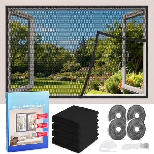 Mosquiteras para Ventanas 4 Set, 150x180cmMosquitera Ventana, Mosquitera Autoadhesiva, Mosquiteras sin taladrar ni atornillar, Mosquitera velcro para todas las ventanas, tragaluces