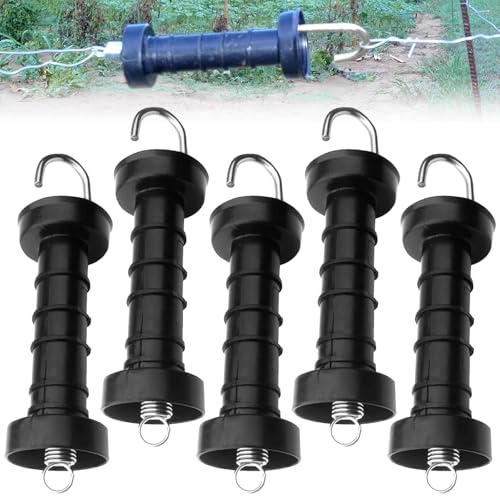HAPPOW 5 Pack Electric Fence Handles - Heavy Duty Insulated Gate Handles with Spring Tension for Ranch, Farm & Horse Fencing (Black)