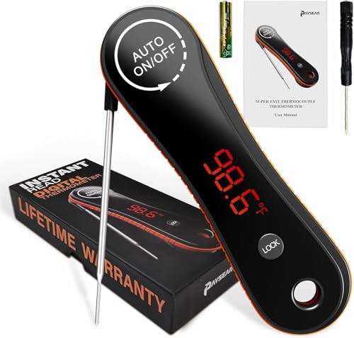 0.5s Instant Read Digital Meat Thermometer, Paysean ±0.5℉ with Auto-Rotating Backlit Display, IP67 Waterproof and Calibration for Cooking, Candy, Grilling, BBQ, Liquid, Smoker, Beef