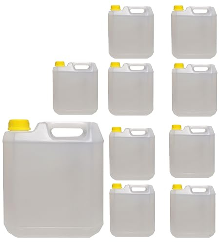 Lot de 10 récipients vides en plastique de 5 litres avec bouchon à vis