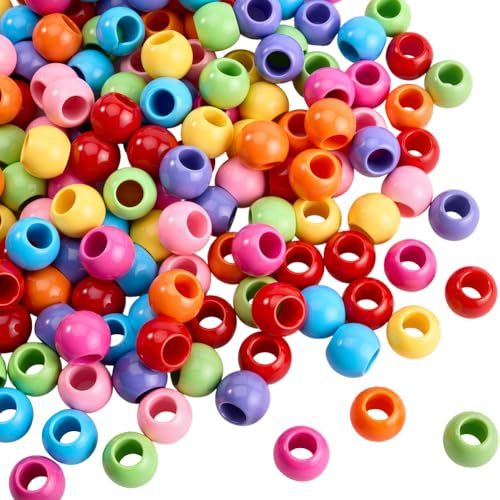 SOFPLATE 1 Box 200 Stück Haarperlen Mit Großem Loch 12mm Acrylperlen Mit 6mm Loch Mehrfarbige Lose Abstandshalter Aus Kunststoff Für Armbänder Halsketten Perlen Haare Zöpfe Schmuckherstellung Schlüsse