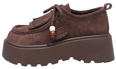 Mocasines casuales para mujer,Mocasines universitarios de ante,Zapatos planos con cordones y borlas,Zapatos casuales de verano para caminar Ideal para el trabajo,la escuela,caminar y viajar,EU35-40