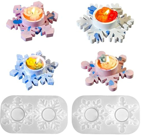 SVOCK Silikonformen Gießformen Schneeflocken, 4 Stück Gießformen Silikon Weihnachten Schneeflocken, Silikonform Schneeflocke Kerze Kerzenhalter Gießform, Silikonform Weihnachten Schneeflocke 3D