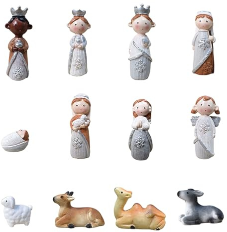 Rdxanc Figuras de belén de Navidad, escena de belén estable de resina, decoración coleccionable de la sagrada familia, adorno de figura de mesa de Navidad