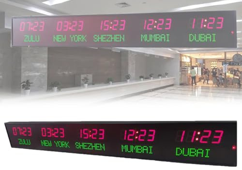 Orologio Mondiale Digitale A LED, Orologio da Parete con Fuso Orario Mondiale, Visualizzazione Dell'Orario di 5 Città, Regolazione della Luminosità A 3 Livelli, per Hotel, Aeroporti E Aziende Multina