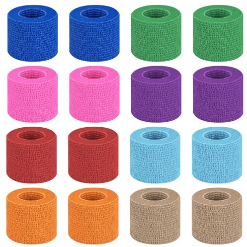BUTBU 16 Rollos Venda Cohesiva, 5CM*4.5M Banda Venda Cinta Bendaje Adhesiva, Tape Crossfit, Esparadrapo Deportivo, Ven-Da Elastica Adhesivap para Muñeca Dedos Lesiones Deportivas, Hinchazón(8 Color)