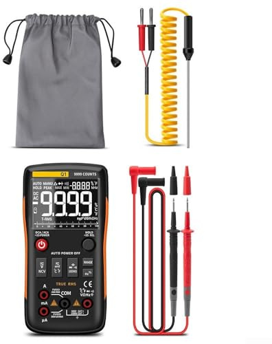 Multimetro digitale, multimetro digitale professionale, con True RMS, rilevamento NCV, intervallo automatico, 9999 conteggi, protezione doppio fusibile per uso professionale e industriale (A)