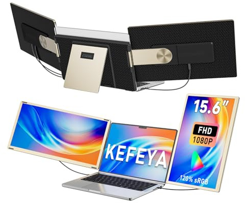 KEFEYA Monitor Portatil 15.6”, FHD 1080P Triple Monitor Portátil, Extensor Pantalla Portatil para de 13 a 17,3”, 120% sRGB, rotación de 235°, Pantalla Portatil para Windows/Mac, Plug and Play