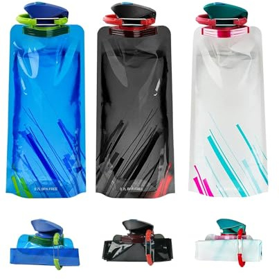 ZKUNL 3PCS Botellas de Agua Plegable de Plástico,700ml Flexible Reutilizable Ligera,Colores Blanco Negro Azul,Para Camping,Caminatas,Viajes y Deportes al Aire Libre