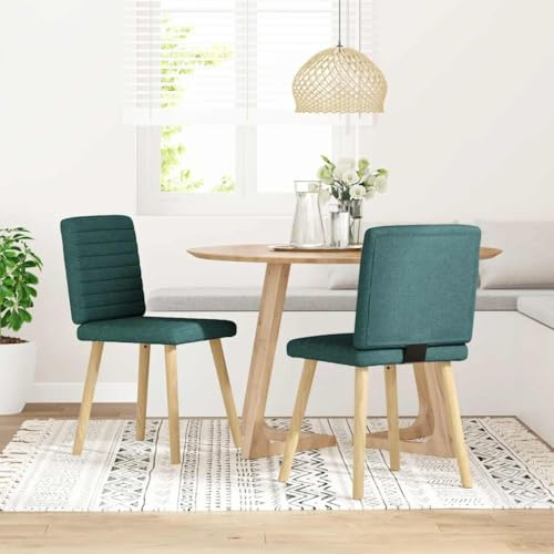 RuiNingRN Dining Chairs 2 Pieces Dark Green Fabric Upholstered Chairs with Plywood Metal and Rubberwood Backrest 45 x 54 x 86 cm Kitchen Living Room Stable and Comfortable