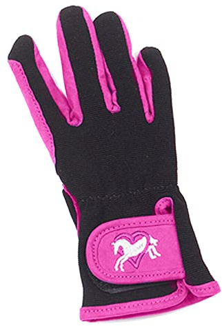 Ovation Kids Hearts & Horses Riding Gloves - Size:A (8-10) Color:Pink/Black
