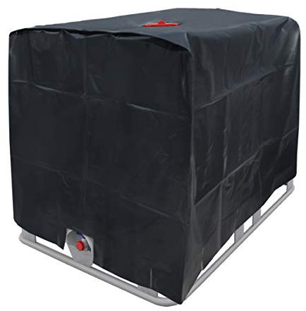 ECD Germany IBC Tank Abdeckung, Abdeckplane für Wassertank 1000L, 120x100x116 cm, Schwarz, aus HDPE, Anti-UV Schutzhülle, Schutzplane Schutzhaube Regenwassertank Behälter Regentonne Container Cover