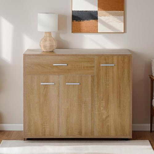 CARO-Möbel Schuhschrank DEUSTO Schuhregal Schuhkommode mit 1 Schublade und 3 Türen in Eiche