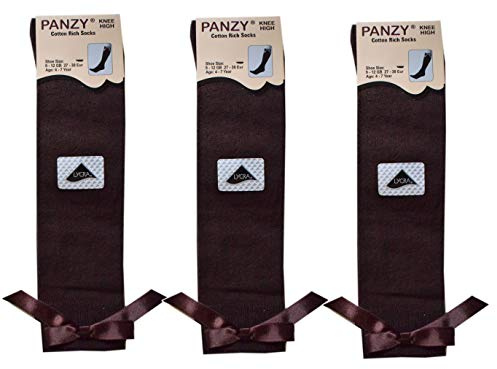 Panzy® 3 par flickor rosett knähöga skola enkel lång längd bomull stretch med alla storlekar och färger (set med 3 par)