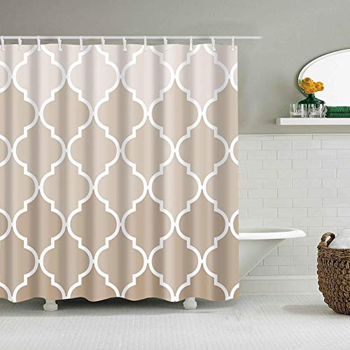 BOYOUTH Lantern Geometries Pattern Digital Print Beige Shower Curtains for Bathroom Decor,Polyester Waterproof Fabric Bath Curtain with 12 Hooks,70x70 Inches,Multicolor