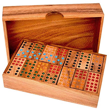 Knobelholz Domino doppel 9 Large Legespiel, Domino Box Large Dominospiel mit 9 Punkten auf den Dominosteinen Gesellschaftsspiel für 2 bis 6 Spieler Gesellschaftsspiel Kinderspiel