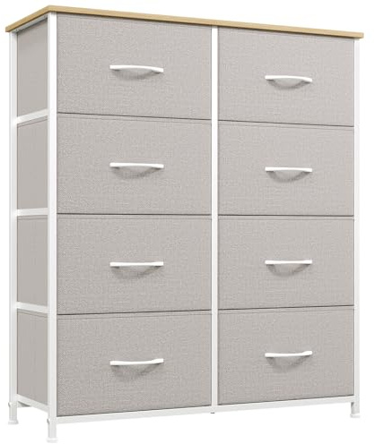 Somdot Tall Chest of Drawers for Bedroom with 8 Drawers, Wide Storage Organiser Fabric Dresser for Closet Nursery Bedside Living Room Laundry Entryway Hallway, Ash Grey
