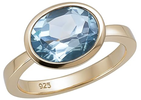 Blautopas Ring Damen oval 8x10mm (Größe: US Size 9 / Diameter 19)
