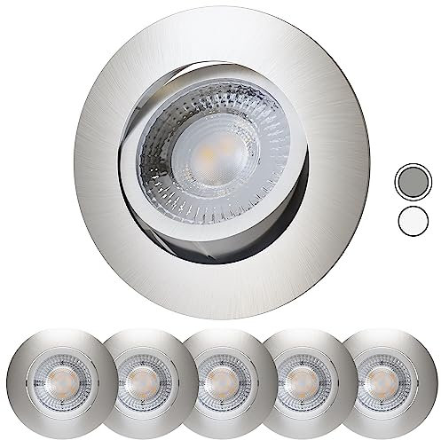 Scandinavian home 6er Set LED Spot 230V 4,3W Warmweiß Schwenkbar 68mm - 75mm I Badezimmer geeignet I CRI 90 350lm 3000K 68mm I Edelstahldesign I LED Einbaustrahler Deckeneinbauleuchte flach