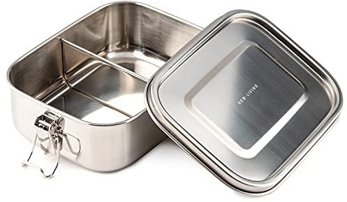 New Living Leak Proof Stainless Steel Lunch Box | Bento Box | 800ml & 1200ml | Optional Dividers | Leakproof Silicone Seal | Food Storage Container (800ml, 1 Dividers)
