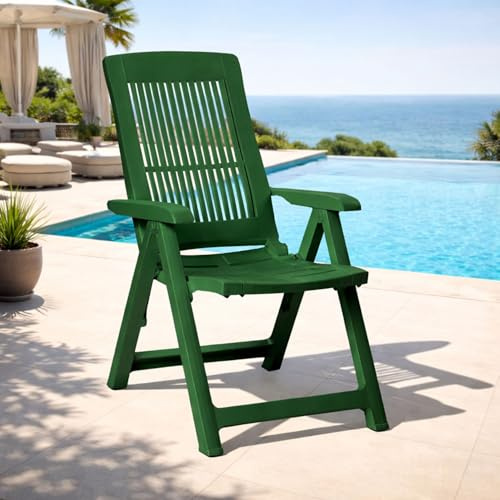 Mojawo Bequemer Klappstuhl, Campingsessel für Terrasse, Garten, Balkon und Camping - 5-Fach Verstellbarer Gartenstuhl - witterungsbeständiger Positionssessel - Grün