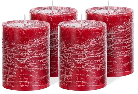 Brandsseller Set di 4 candele a colonna | 7 x 10 cm | candele natalizie | Corona dell'Avvento | Bordeaux