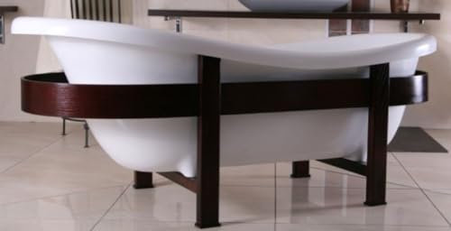 Casa Padrino Baignoire rétro de luxe blanc/marron foncé 178 x 76 x H. 73 cm - Baignoire autoportante avec cadre en bois - Meuble de salle de bain rétro