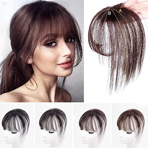 Eree Hair Vollständig handgefertigtes Echthaar 3D Air Bangs Handgemachte Monofilament-Basis Haarteil Clip in Bangs Haarverlängerung Unsichtbare Haare Pony One Piece Natürlich Aussehend Dunkelbraun