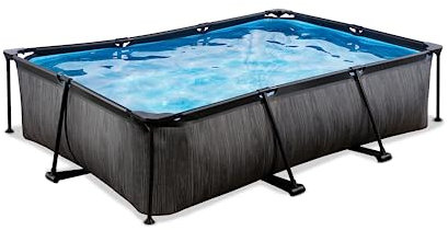 EXIT Toys Black Wood Pool - 300x200x65cm - Rechteckiger, Kompakter Rahmenpool mit Kartuschenfilterpumpe - Leicht Zugänglich - Für Kleinkinder Geeignet - Starker Rahmen - Einzigartiges Design - Schwarz