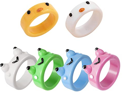 6 Pezzi Adorabili Anelli di Rana e Pulcino per Donne e Ragazze, Gioielli Animali Colorati Acrilici Estetici Grossi Carini, Vintage Dell'amicizia Alla Moda