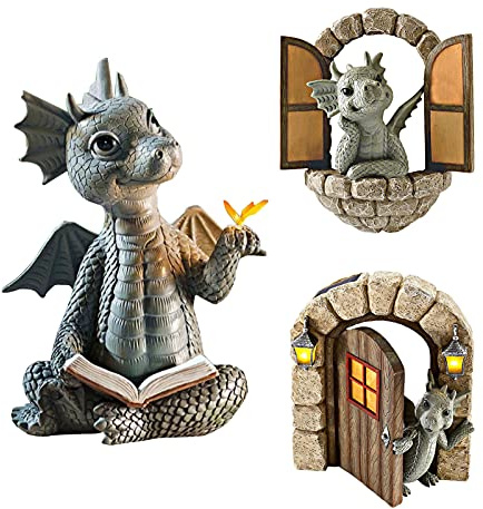 TKTTBD Hof Drachenskulptur - Drachen Figuren Wanddekoration - Schöne Kunstharz Gartendrache - Kunstfiguren Gartenfigur Dekoration - Garten Drachen Figuren Statue Für Bäume Garten Terrasse Und Hof