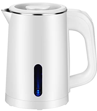 Small Electric Tea Kettle Stainless Steel, 0.8L Portable Mini Hot Water Boiler Heater, Travel Electric Coffee Kettle with Auto Shut-Off & Boil Dry Protection (White)