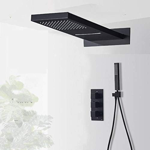 Duschsystem Matt Schwarz Regendusche Set Thermostatbatterie Badewanne Dusche Wasserhahn 3 Wege Wanddusche Wasserhahn schwarz matt (schwarz matt) good