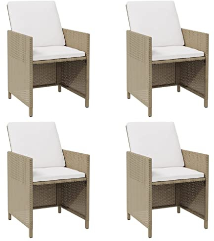 vidaXL Garten Essstuhl mit Kissen 4 STK., Esszimmerstuhl mit Rückenlehne Armlehnen, Gartenstuhl mit Stahlgestell, Gartensessel Essstuhl, Beige Poly Rattan