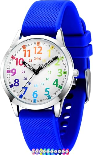 SIMSAM Kinderuhr Junge ab 6, Lernuhr Kinder Uhr ab 8, Kinderuhr Mädchen 10 Jahre, Armbanduhr Kinder Uhren für Jungs 12 Jahre, Armbanduhr Mädchen Jungen, Kids Watch, Kinderuhren (Blau)