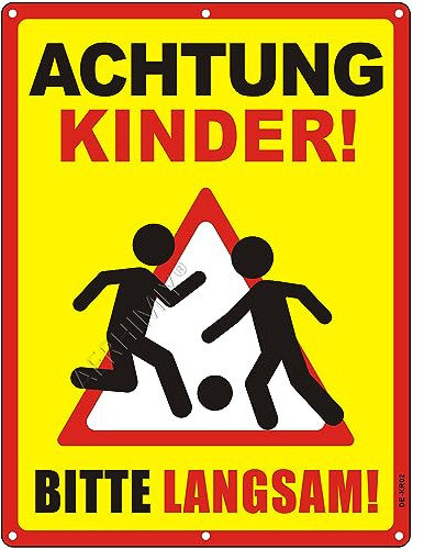 XXL Achtung Kinder Schild Reflektierendes Aluminium 30 x 40 cm, Spielende Kinder Warnschild Bitte Langsam Fahren Schild UV-Beständig, Wasserfest, Rostfrei, mit Bohrlöcher, Gelb