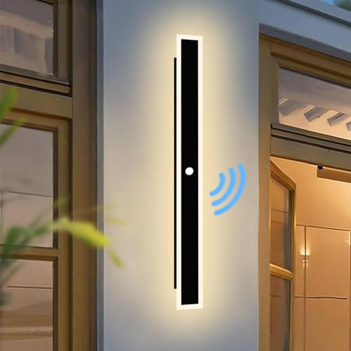 Außen Wandleuchte mit Bewegungsmelder, LED Lange Wandlampe Villa 60cm | Außenwandleuchten Wasserdicht, Anthrazit Metall Aussenlampe Naturweiß 4500K für Gärten Garage