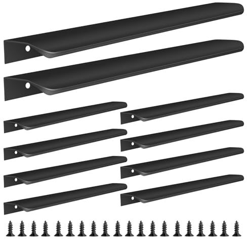 Malimali Fingergriffe für Schränke, Schubladen, 30 cm, Schwarz, 10 Stück | Moderne Aluminium-Griffe für Küchenschrank, lange Griffe für Schrank, Tür, Kleiderschrank, Mattschwarz