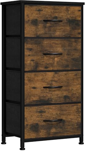 YITAHOME kommode Schmal, Schrank mit 4 Schubladen aus Stoff für Schlafzimmer, Wohnzimmer, Flur, rustikal braun